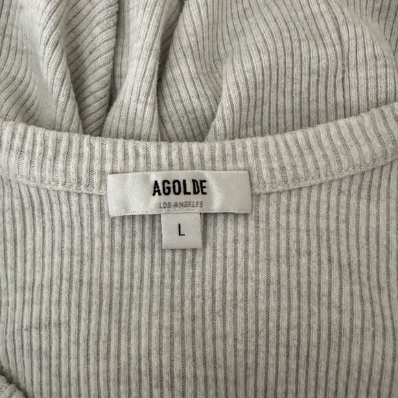 Agolde Rib Knit Top Maya Scoop Neckline Long Sleeve Minimalist Grey Sz L - Picture 10 of 14